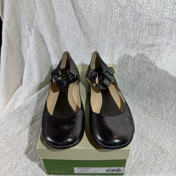kate spade new york Paola Mary Jane Shoes 9M Shiny Black Dot Metallic - Picture 3 of 10